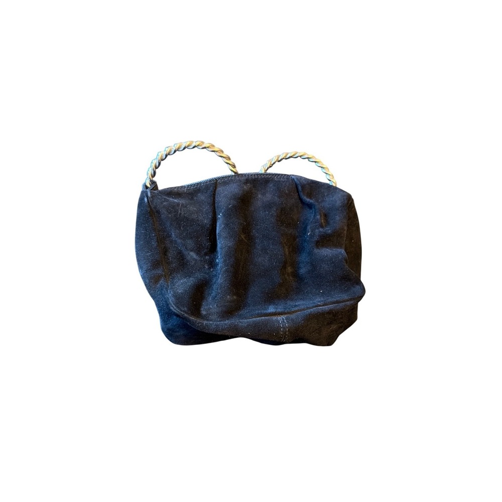 Tanner‎ Black Suede Mini Handbag With Twisted Metal Handles Made In Italy